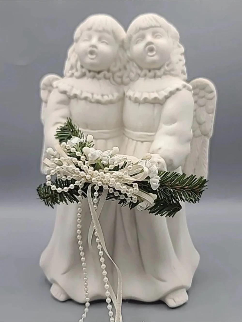 Vintage 1997 Signed Porcelain Singing Angels Candle Holder Figurine⁠